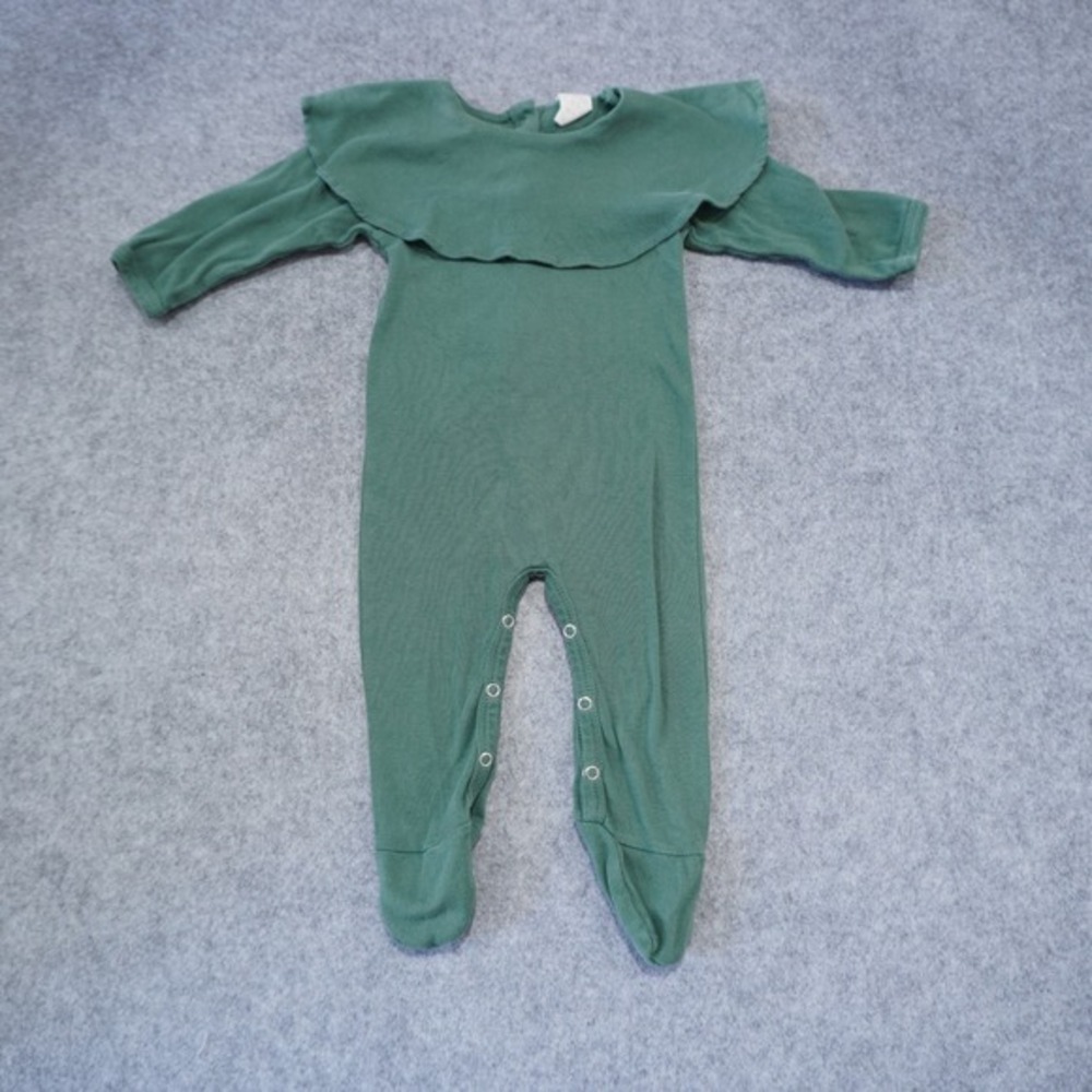Kate‎ Quinn Forest Green Ruffle Collar Footie Romper Organic Cotton 6-9 Months